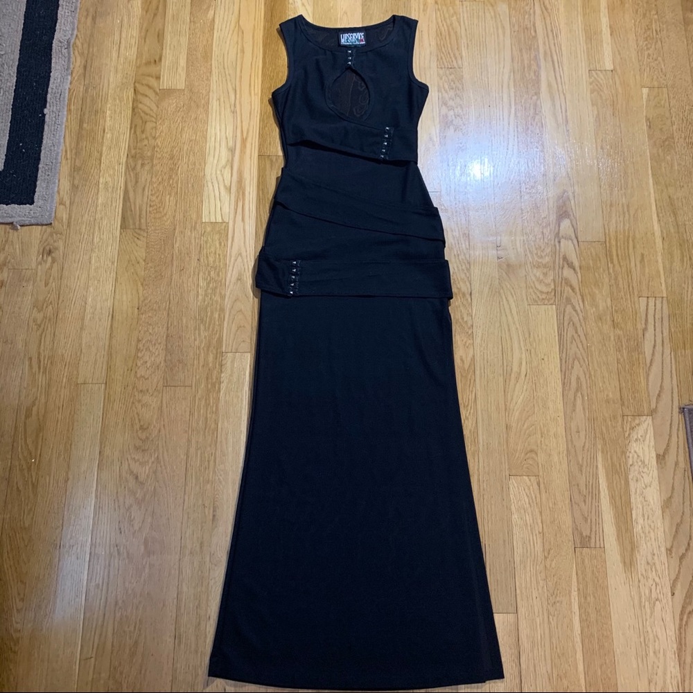 RARE Long black see thru dress, S, wrap/bandage